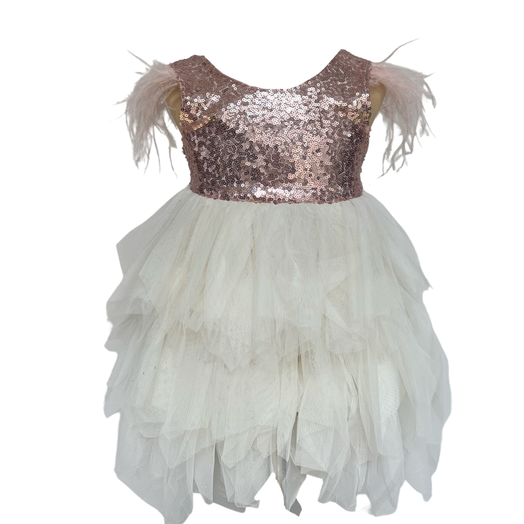 Vestido Lentejuela Rosa Tul Blanco