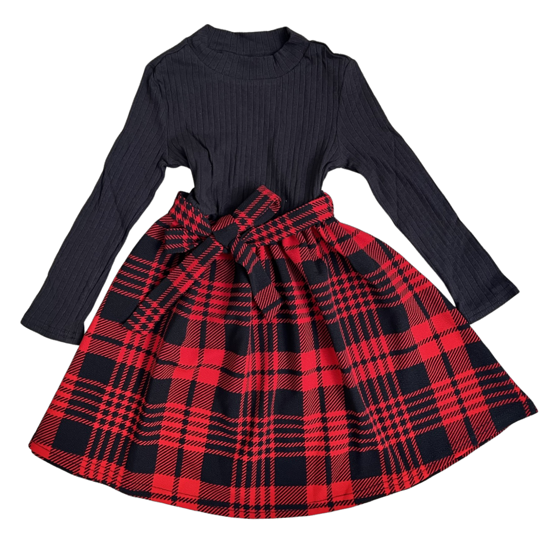 Vestido Plaid Negro con Rojo