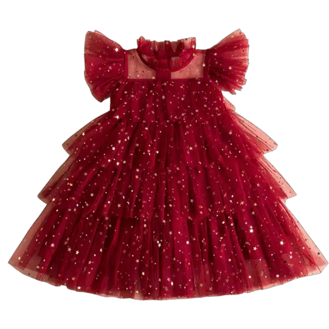 Vestido Tul Rojo con Estrellas