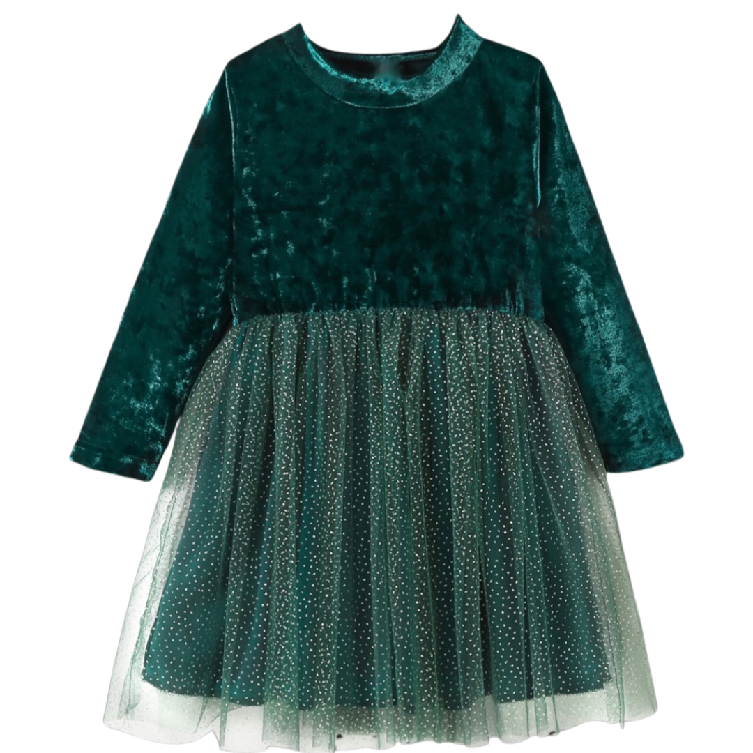 Vestido Velvet Verde con Tul