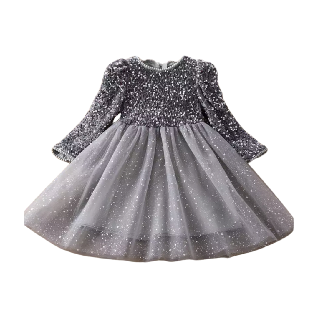 Vestido Gris Velvet con Lentejuelas