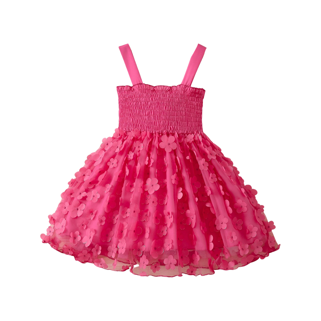 Vestido Fiusha Con Flores 3D