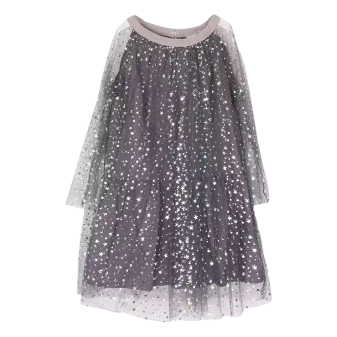 Vestido Gris Tul Estrellas