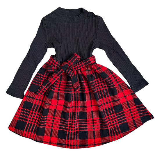 Vestido Plaid Negro con Rojo