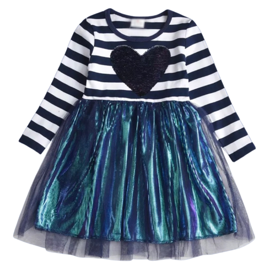 Vestido Marino Corazón Lentejuelas