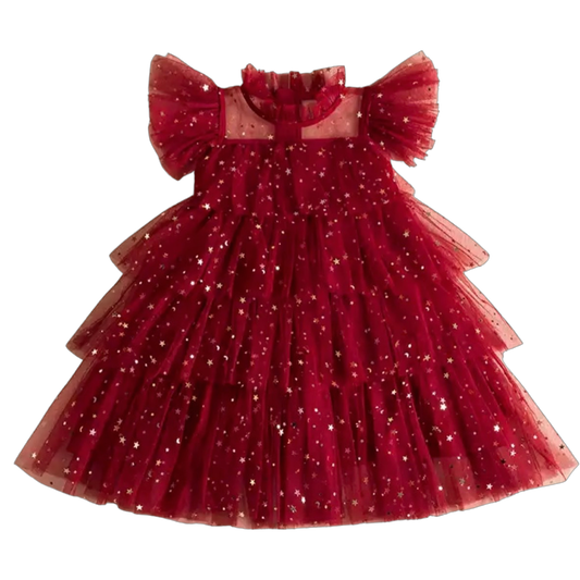 Vestido Tul Rojo con Estrellas