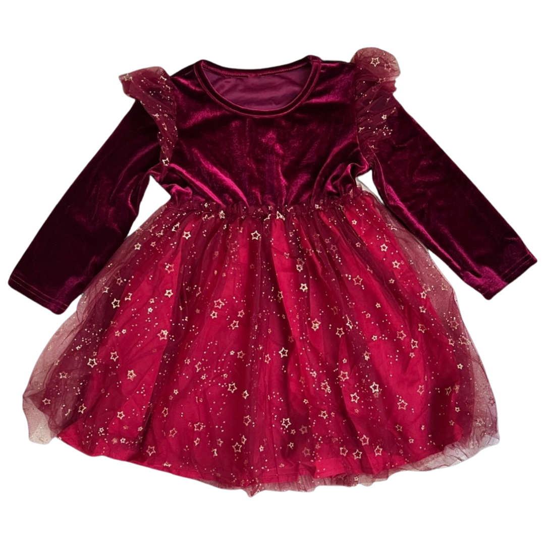 Vestido Velvet Rojo Tul Estrellas