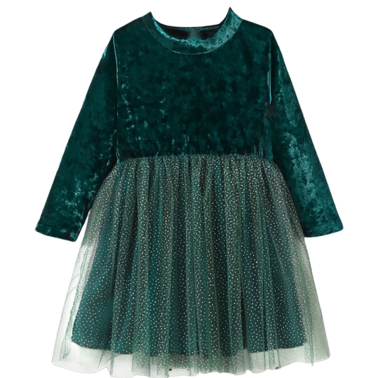 Vestido Velvet Verde con Tul
