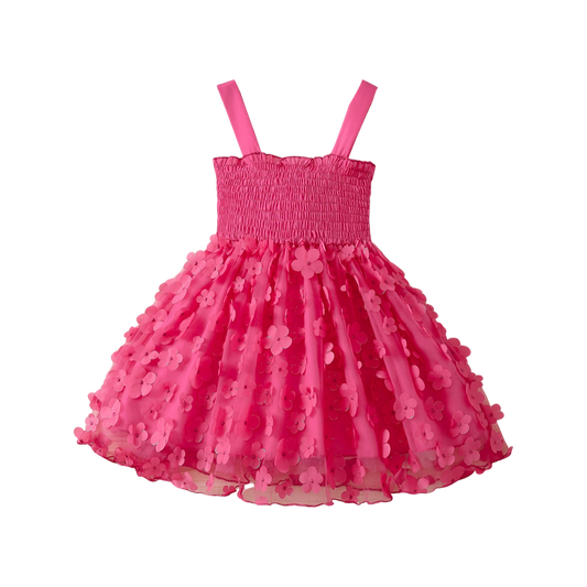 Vestido Fiusha Con Flores 3D