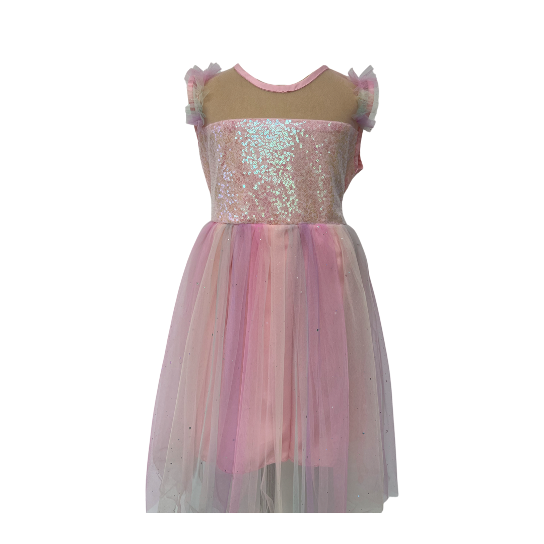 Vestido lentejuela tornasol con falda tul rainbow