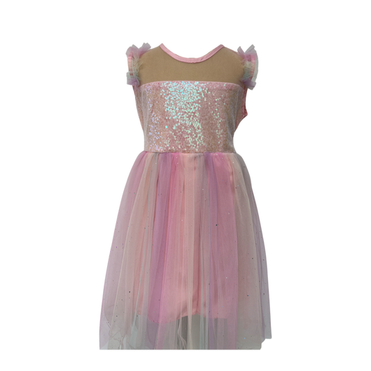 Vestido lentejuela tornasol con falda tul rainbow